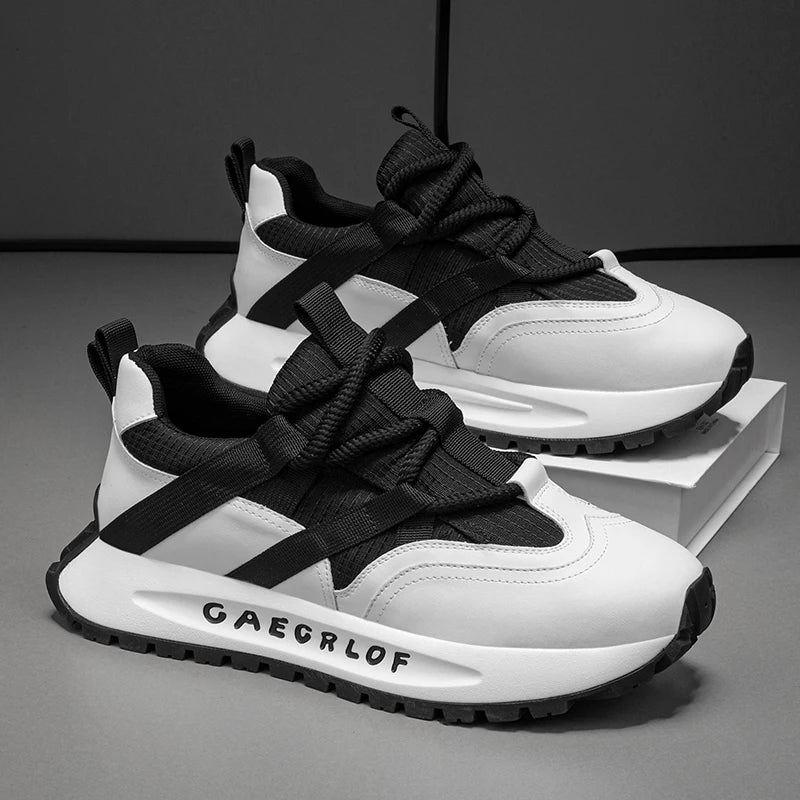 Casual Patchwork Leather Height-Increasing Chunky Sneakers