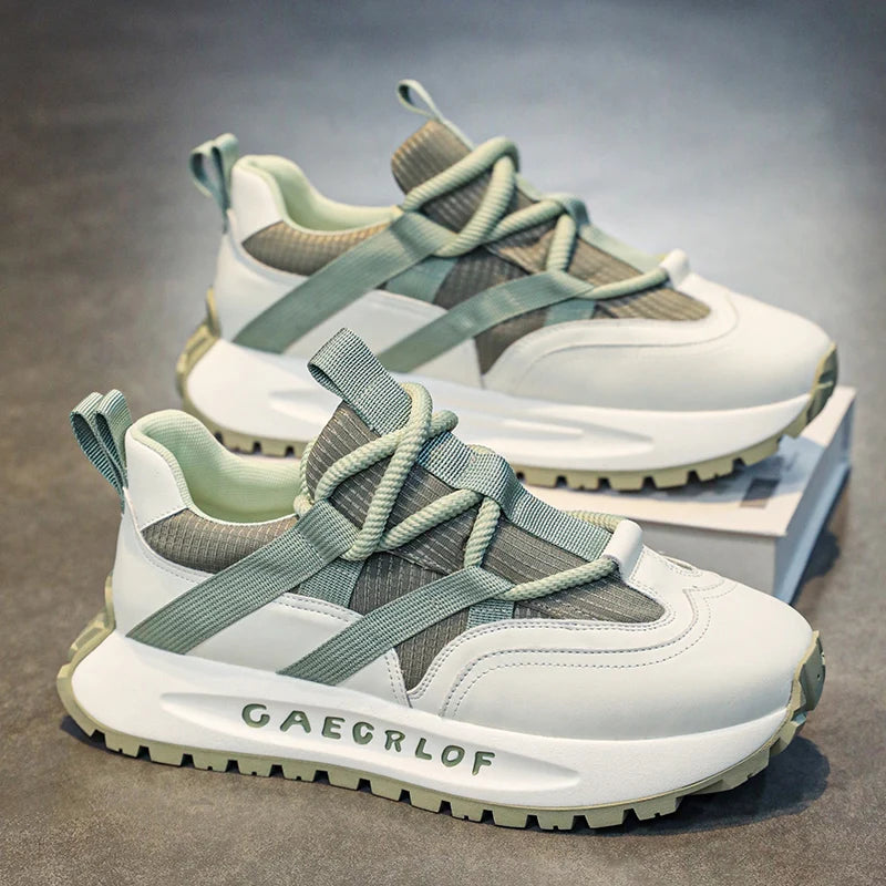 Casual Patchwork Leather Height-Increasing Chunky Sneakers