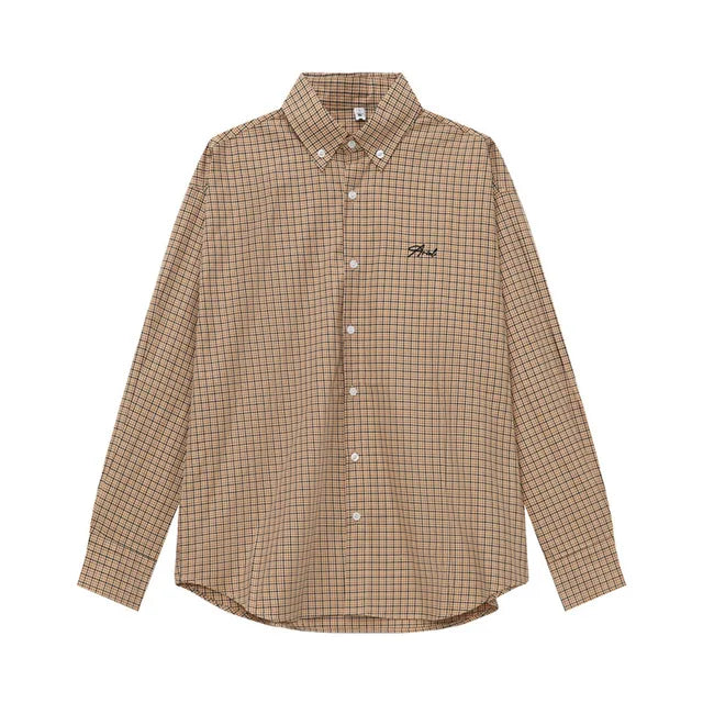 Plaid Letter Embroidery Loose Shirt
