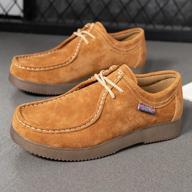 Suede Leather Lace-up Flats Work Shoes