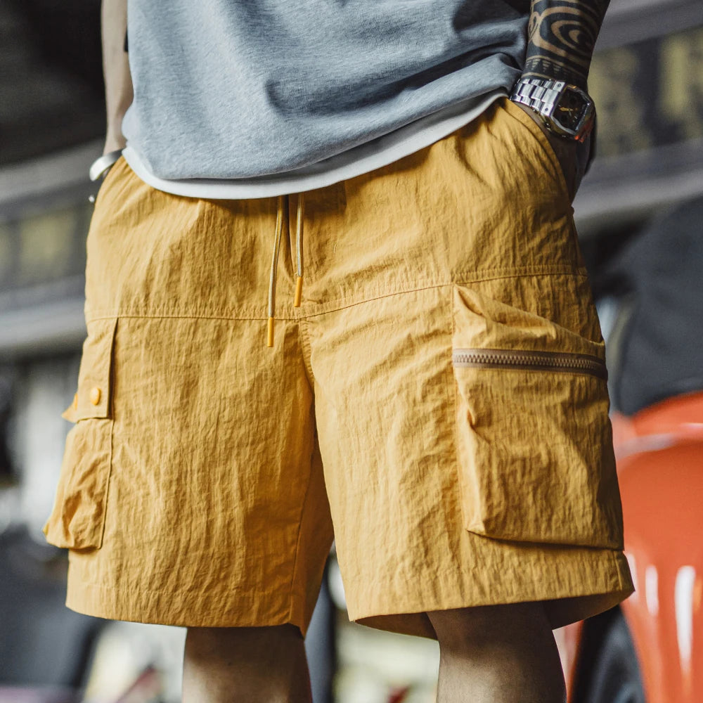 Casual Solid Yellow Nylon Shorts