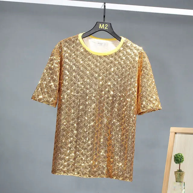 Short Sleeve Sequin Niche Design T-Shirt