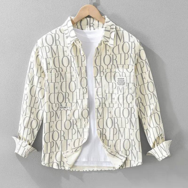 Full Letter Pattern Long-Sleeve Shirt