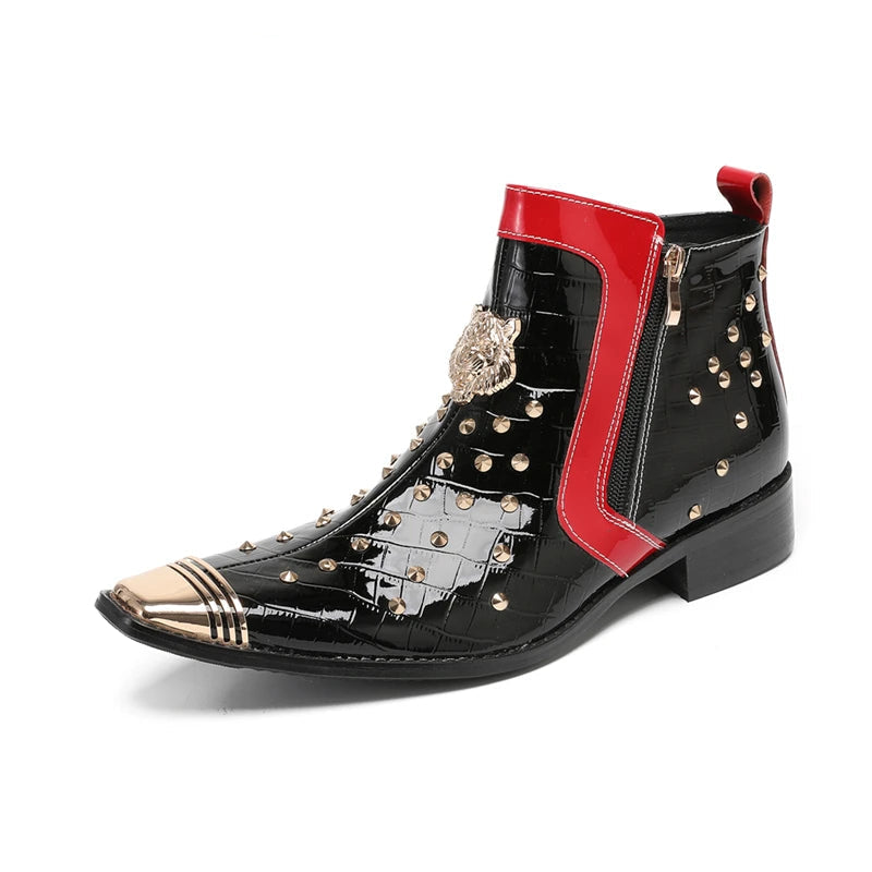 Glam Rock Snakeskin Gold Rivets Boots