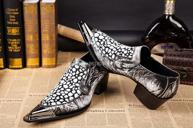 Geometric Black & White Genuine Leather Loafers