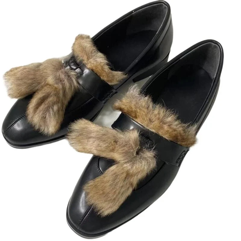 Fur Tassel Genuine Leather Men's Loafers