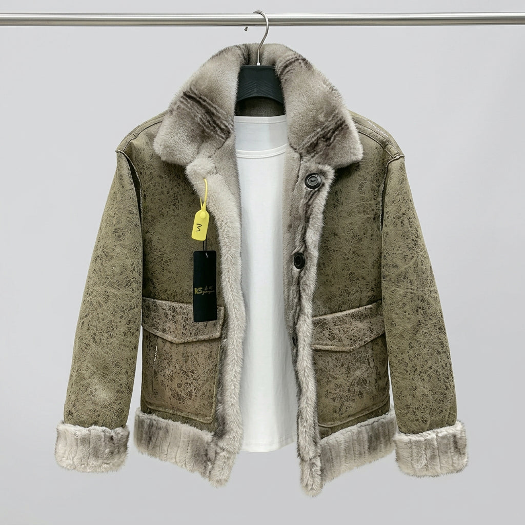 Warm Spliced Fur Leather Solid Jacket