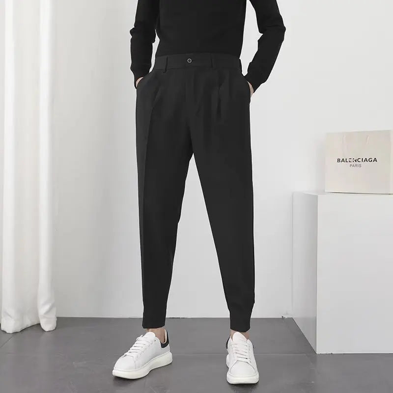 Classic Elastic Waist Solid Trousers