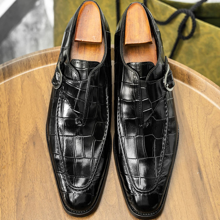 Croc Embossed Monk Dress Shoes