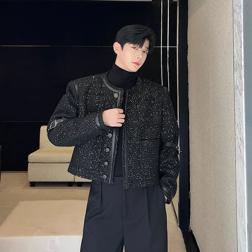 Fashion Casual Leather Outline Sequin Jacket