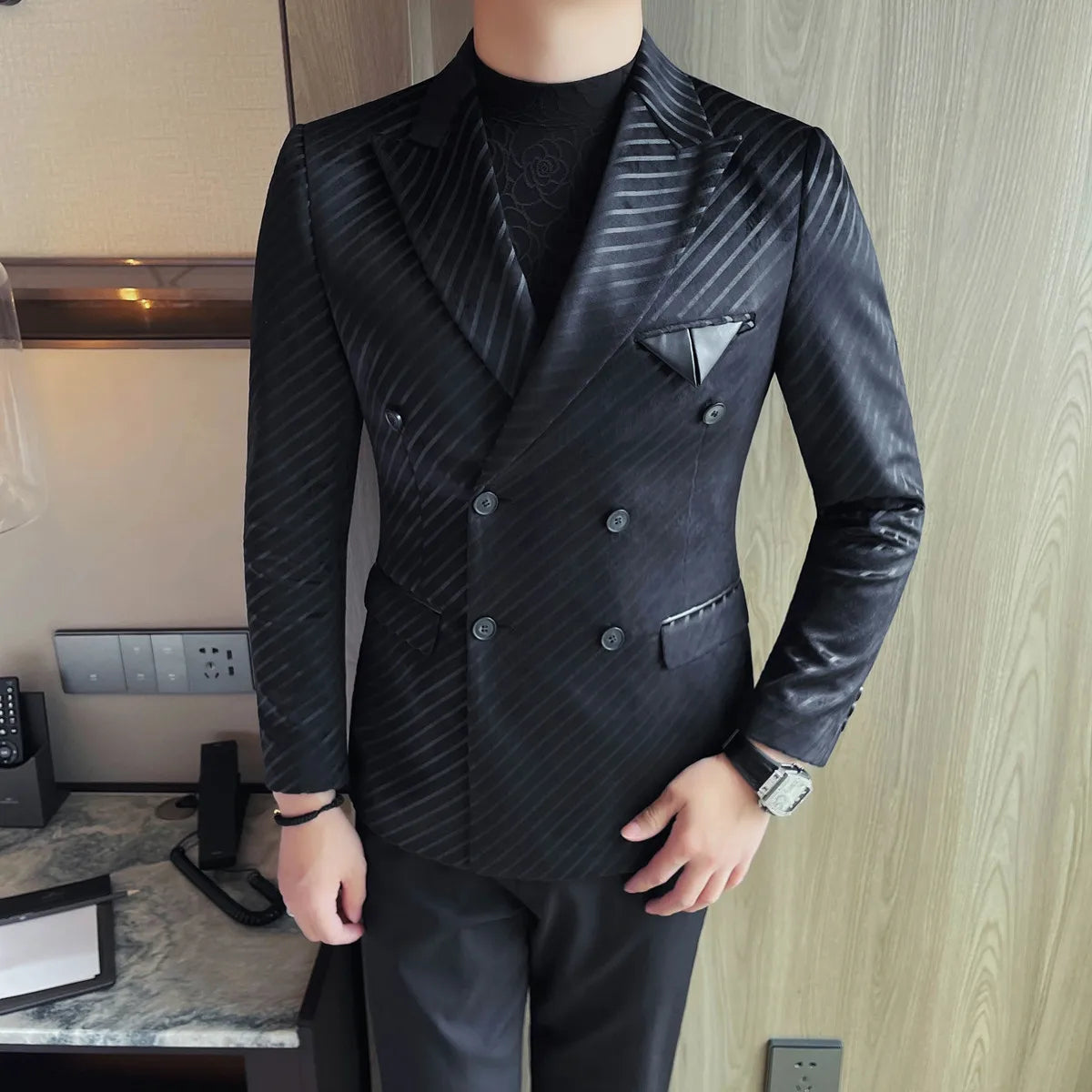 Striped Style Double Breasted Blazer