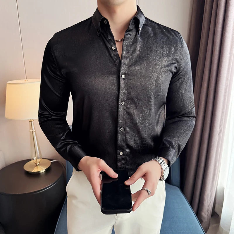 Solid Imitation Silk Men's Shirt
