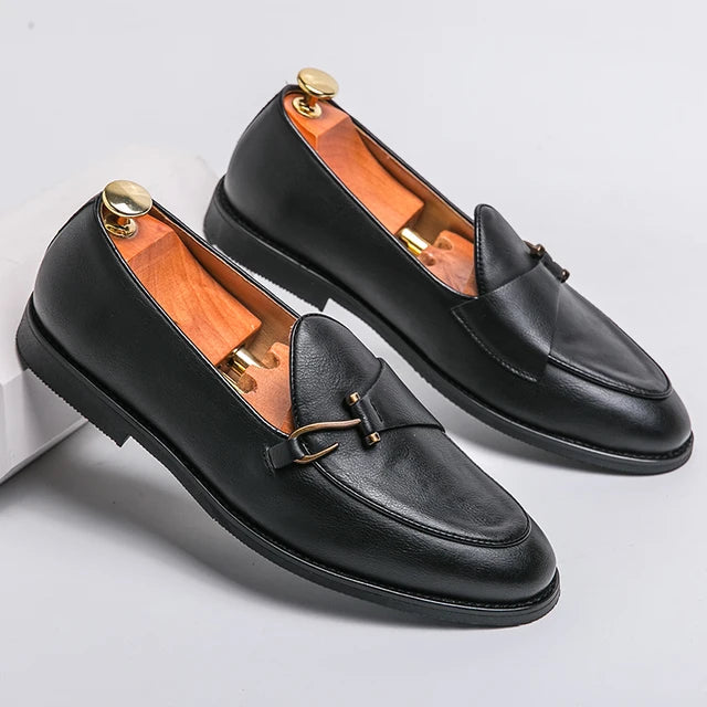 Artificial Leather Hook Buckle Loafers