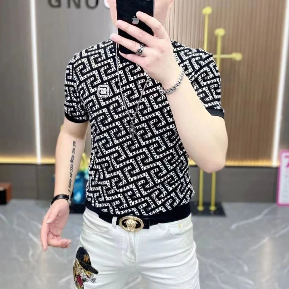 Casual Black Geometric Printed T-Shirt
