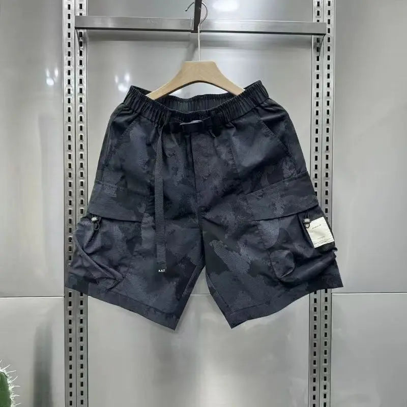 Printed Big Pocket Drawstring Shorts