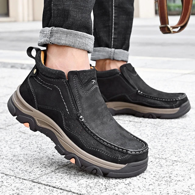 Casual Slip-On Leather Ankle Boots