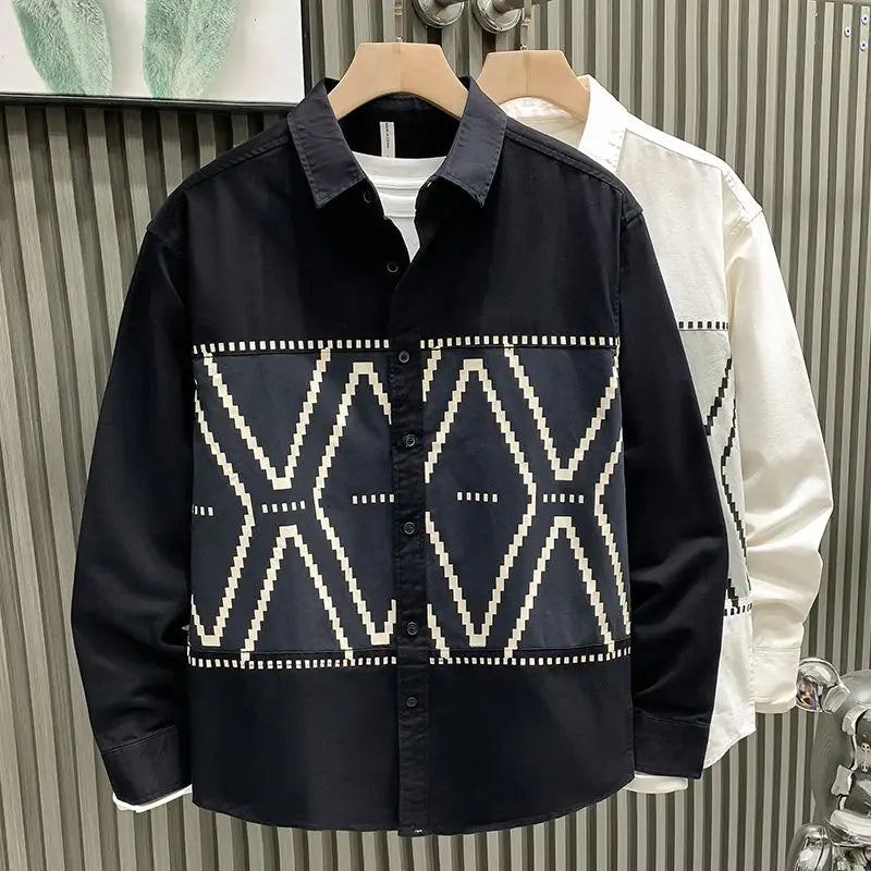 Geometric Print Pattern Patchwork Shirt