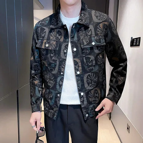 Geometric Pattern Casual Denim Jacket