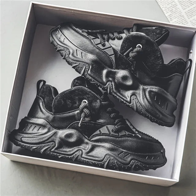 Casual Style Thick Platform Leather Sneakers