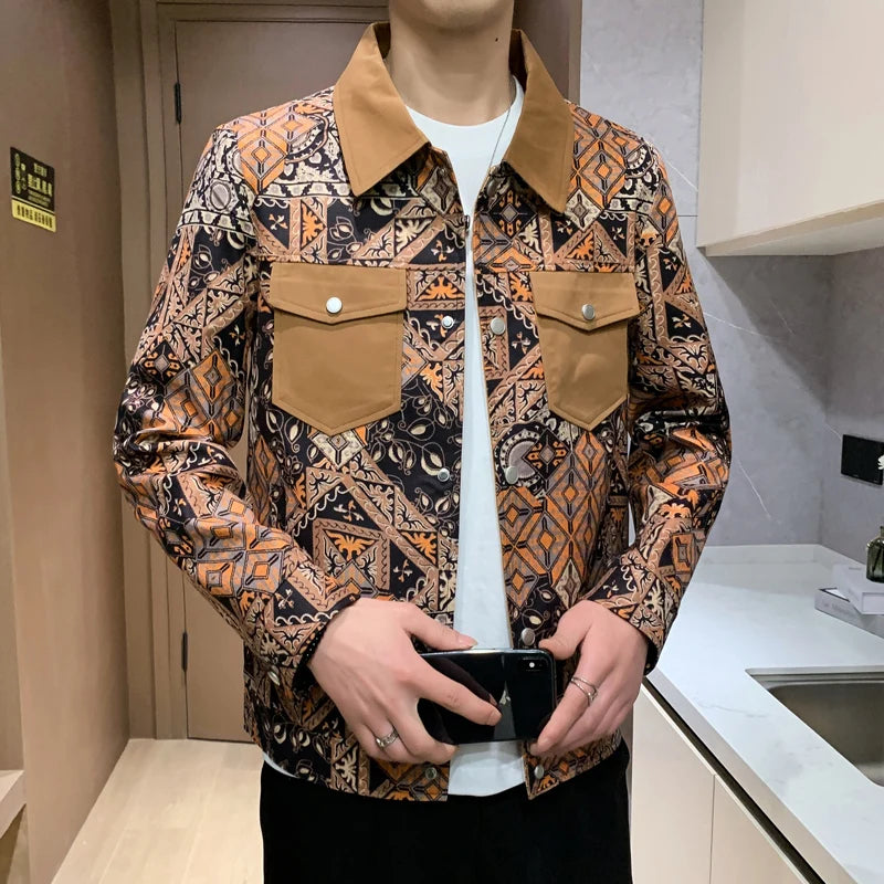 Double-Pockets Geometric Pattern Jacket