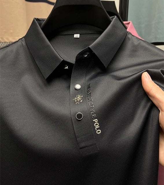 Casual Printed Solid Short Sleeve Polo Shirt