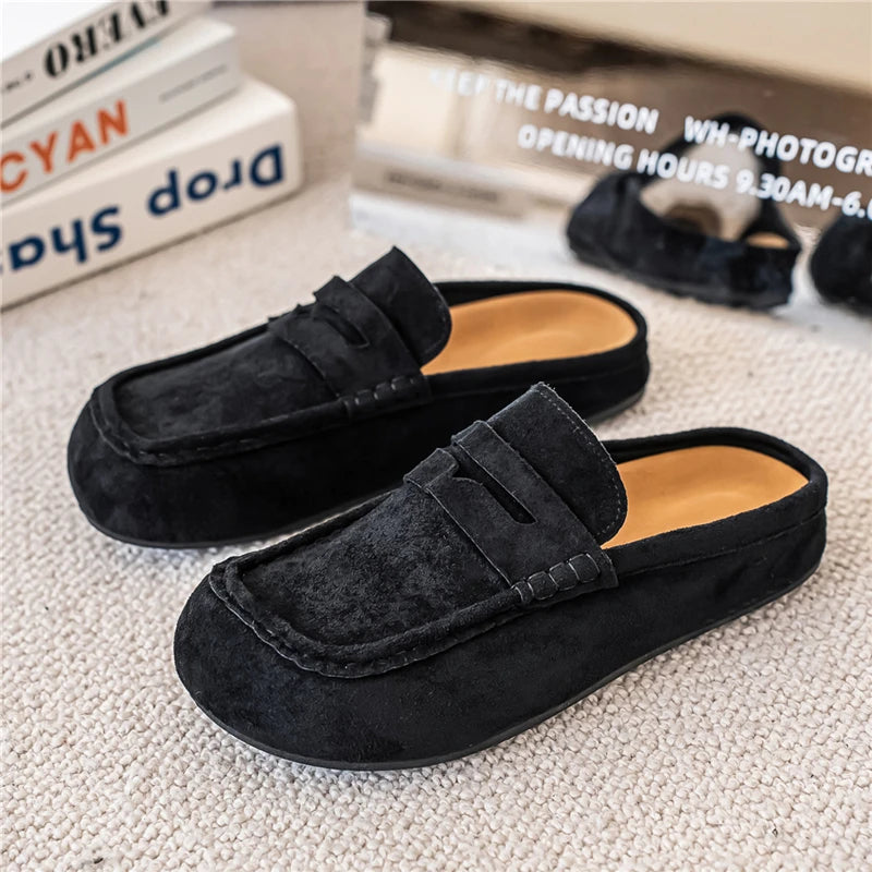 Minimal Moc-Toe Suede Mules Loafers