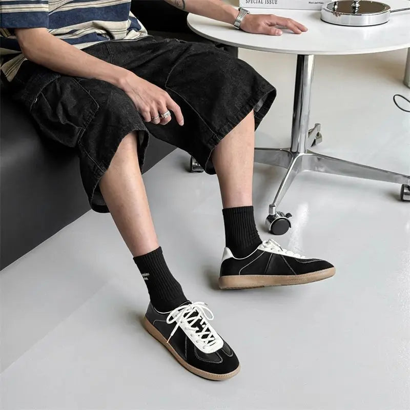 Suede Leather Overlay Flat Sneakers