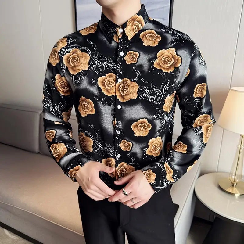Floral Roses Pattern Long Sleeve Shirt