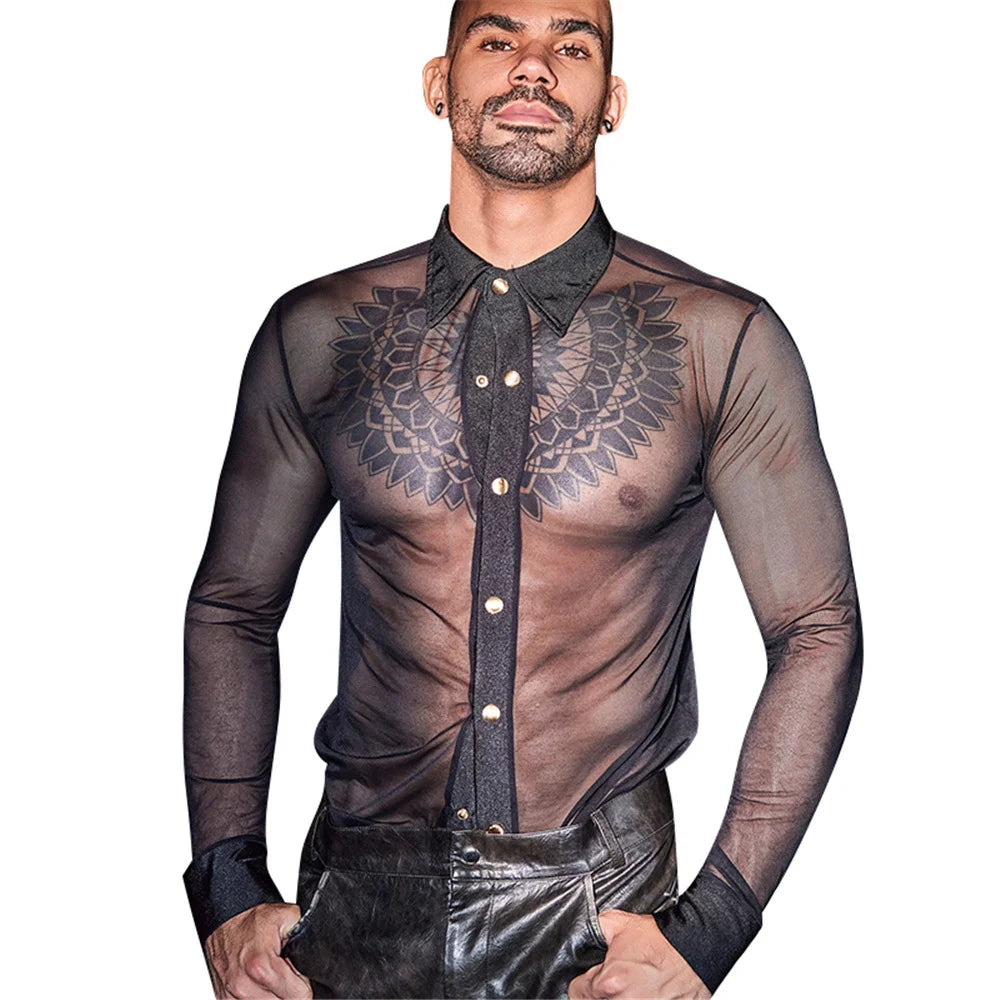 Black Thin Sheer Men's Shirt