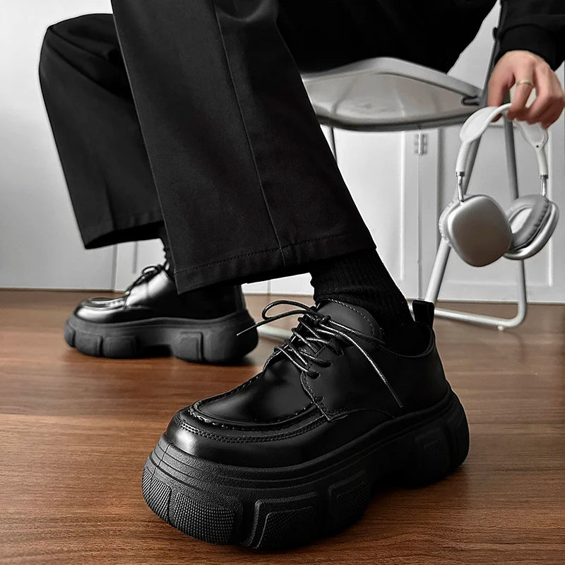 Black Casual Platform Leather Sneakers