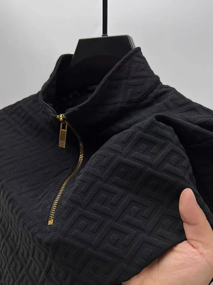 Jacquard Solid Zipper Turtleneck Sweater