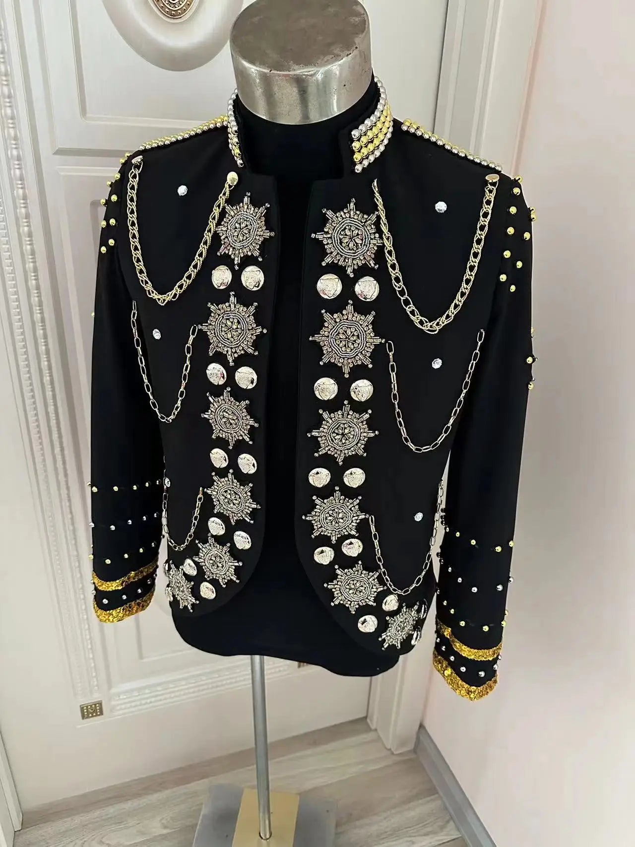 Metal Chain Rhinestone Costumes Blazer