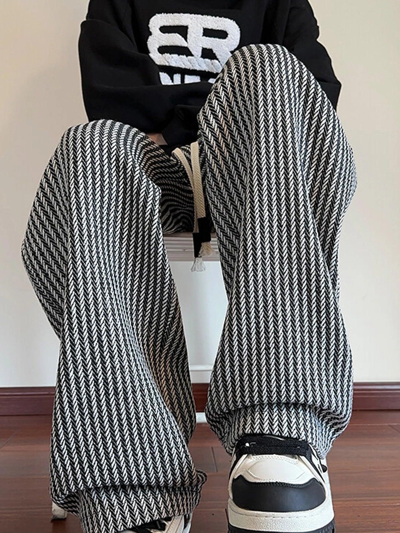 Casual Striped Drawstring Men's Pants