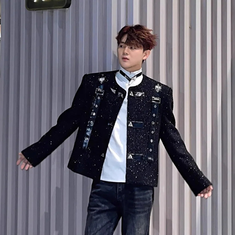 Shiny Sequined Spliced Short Jacket
