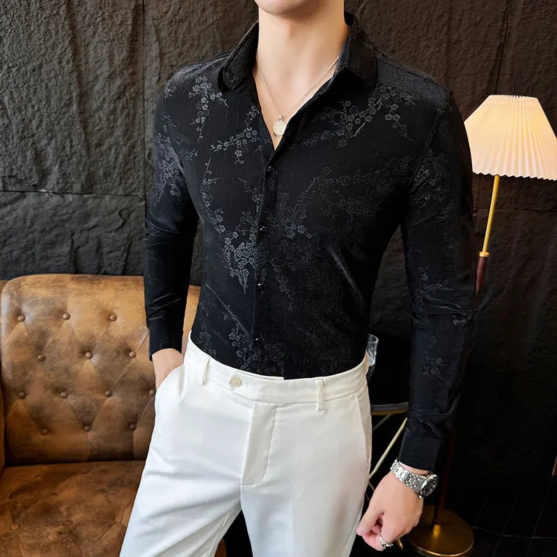 Luxury Retro Velvet Jacquard Shirt