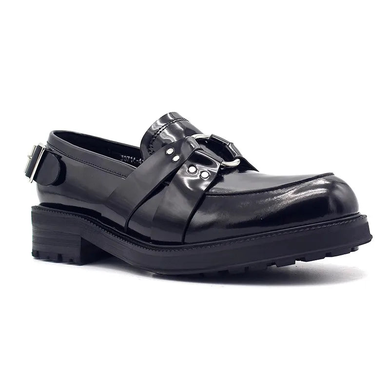 O-Metal Ring Buckle Leather Loafers