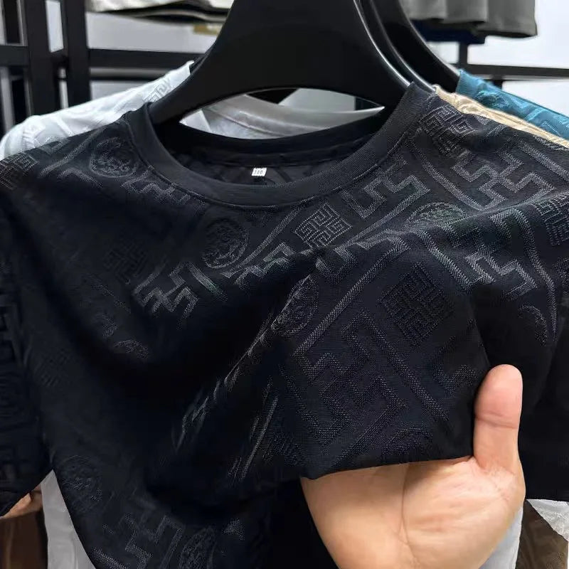 Embossed Jacquard Crew Neck T-Shirt