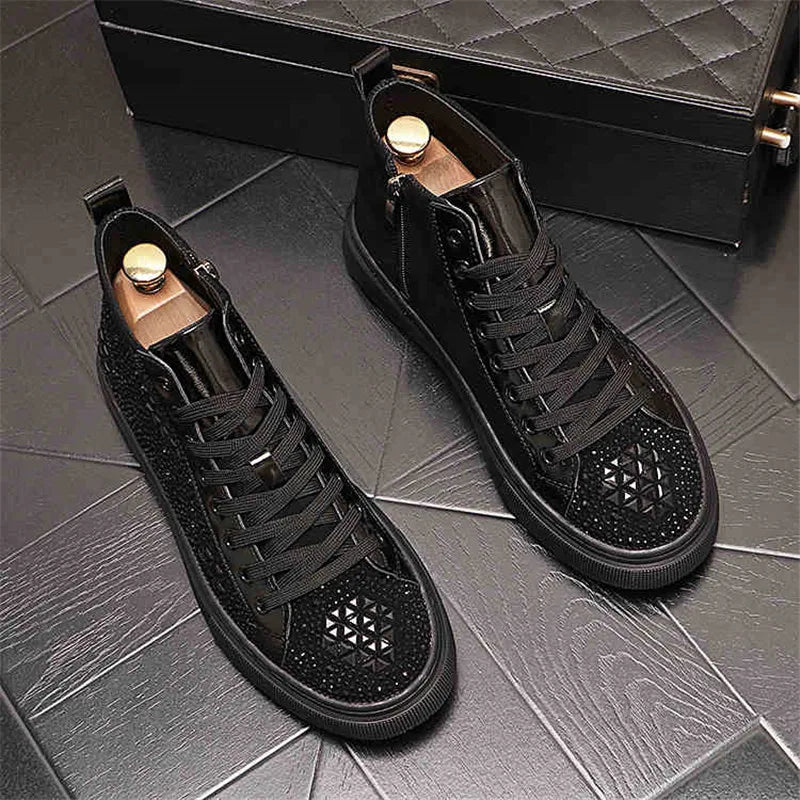 Lace-Up Charm Rhinestones Platform Sneakers