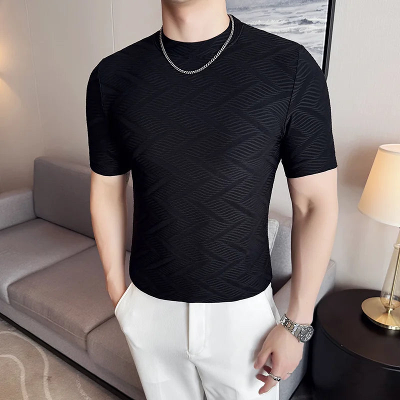 Geometric Pattern Slim-Fit O-Neck T-Shirt
