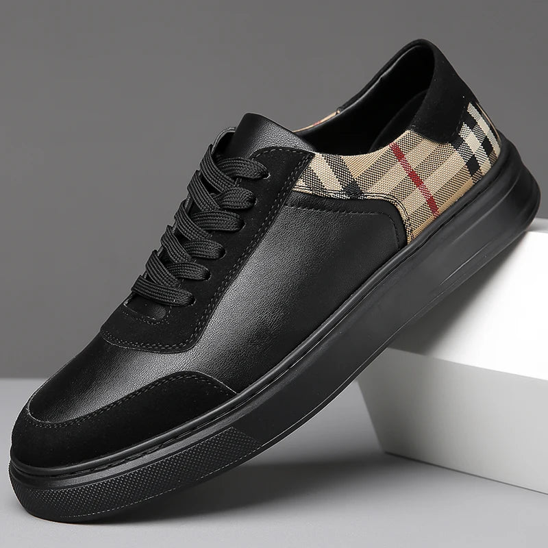 Plaid & Solid Leather Men's Sneakers