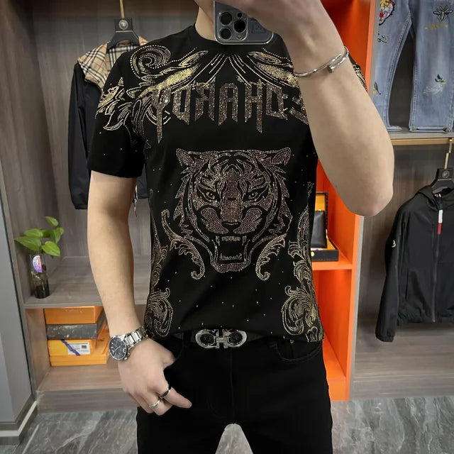 Black Rhinestone Printed T-Shirt