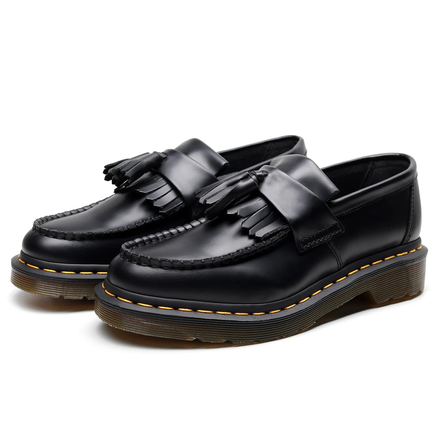 Black Leather Tassels Slip-On Loafers