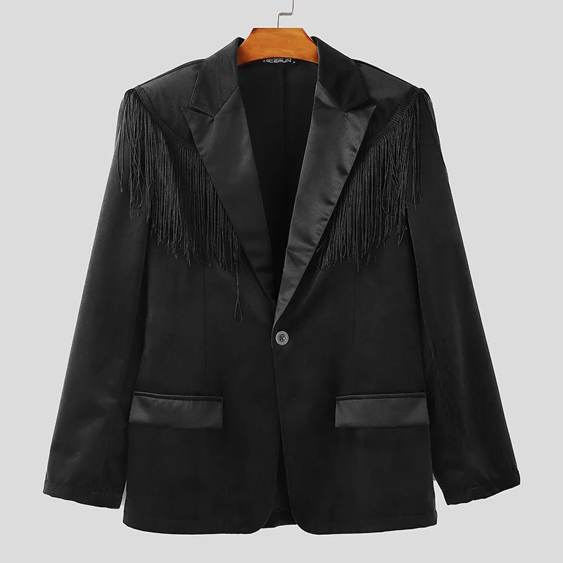 Tassel Patchwork Lapel Polyester Blazer