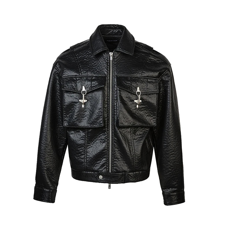 Leather Loose Double Pocket Style Jacket