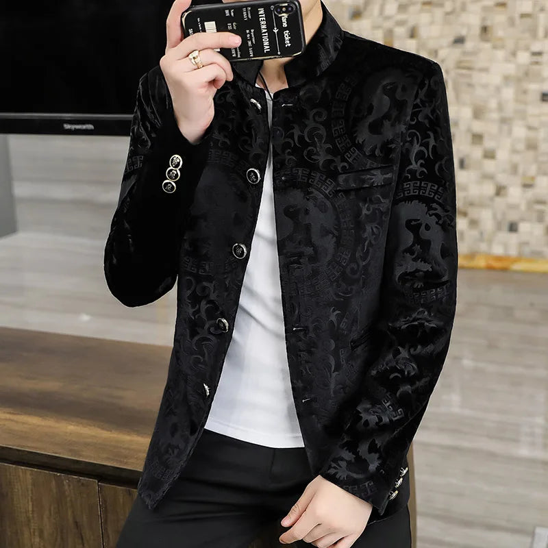 Luxury Velvet Standing Collar Suit Blazer