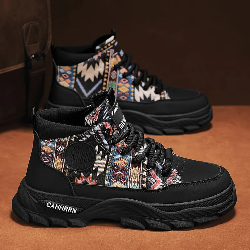 Leather Canvas Patchwork Casual Boots