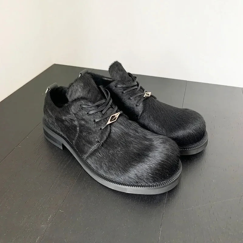 Round Toe Horsehair Fur Derby Shoes