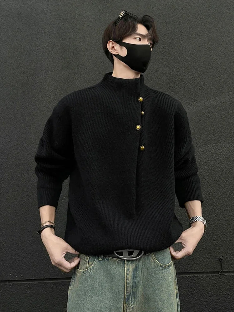 Half-Turtleneck Button Design Sweater