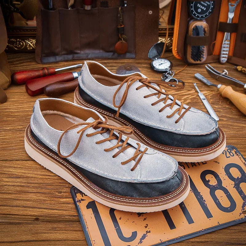 Retro Style Leather Round-Toe Sneakers