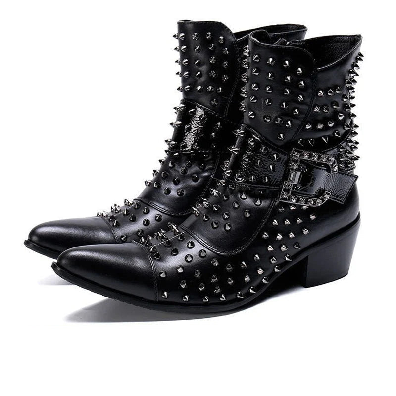 Luxury Baroque Rivet Belt Buckle Boots
